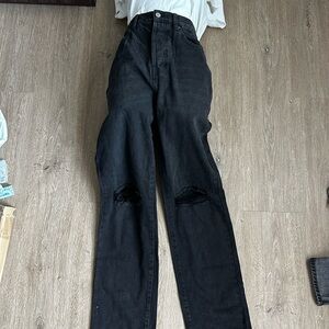 PacSun Black High-Rise Distressed Straight Jeans